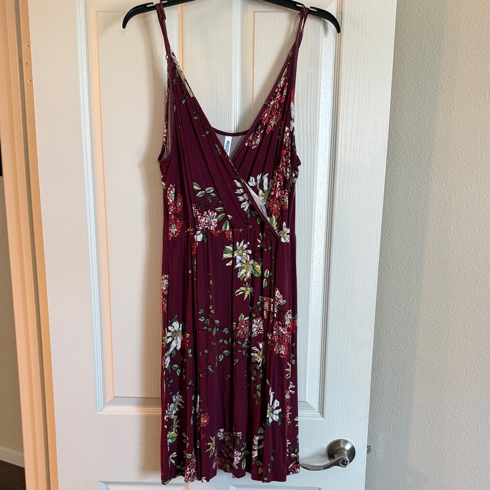 Floral Surplice Burgundy Sleeveless Dress